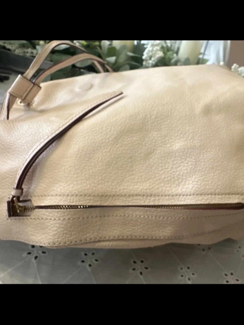 Tory Burch Beige Cream Leather Drawstring Backpack with Gold Logo - Picture 8 of 11